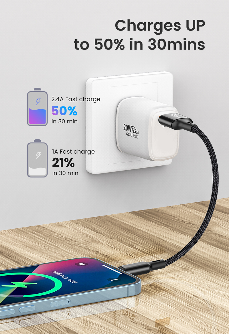 Portable 25cm USB data cable USB A to 8-pin 2.4A fast charging Kable secure TPE mobile phone charging short ca_voghion.com