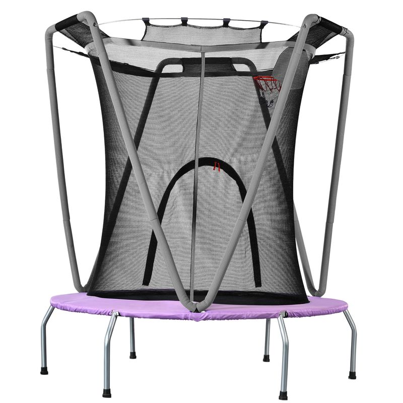 Rundes Gartentrampolin Für Innen- Und Außenbereich, Verzinkter Stahl, Bis 50 Kg, Lila/Grau_voghion.com
