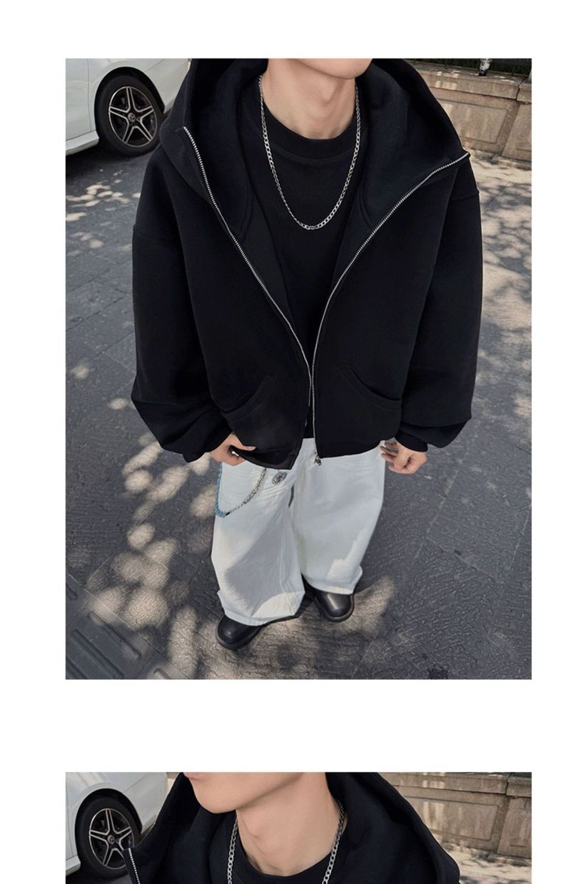 Modisches Herren-Sweatshirt mit Kapuze und Reißverschluss, lässige Streetwear-Pulloverjacke mit Taschen (Schwarz, Grau) – lockere Passform, Baumwollmischung, bequemer urbaner Stil_voghion.com