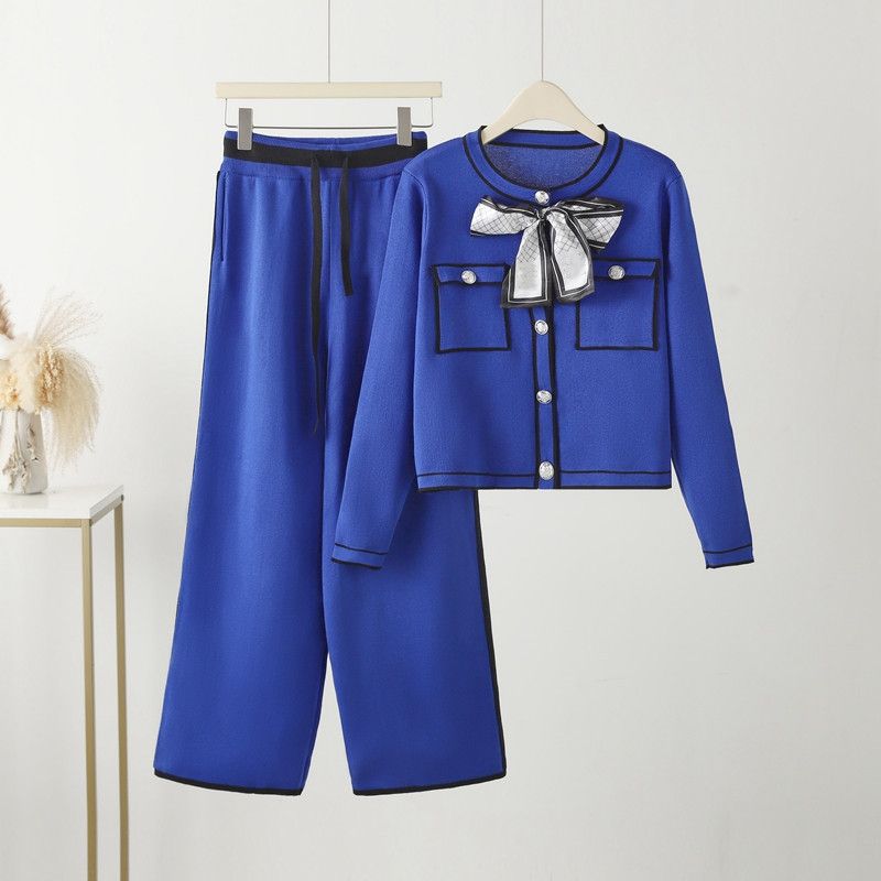 Abito maglione russo a maniche lunghe da donna, completo di pantaloni lavorati a maglia per donna_voghion.com