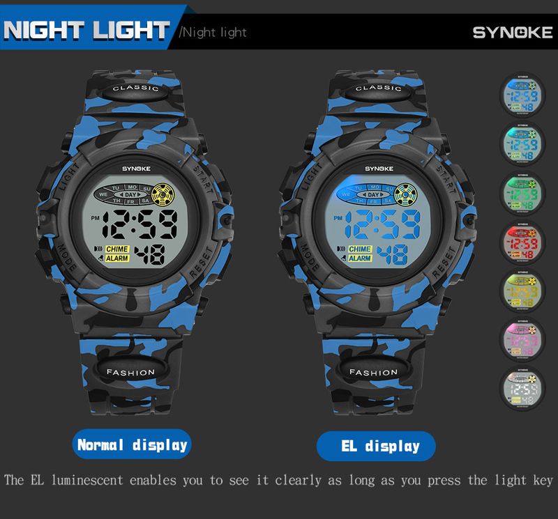 Unisex Digital Sports Watch With Camouflage Design, Multi-Color Night Light, Waterproof, Lightweight & Durable For Kids And Adults_voghion.com