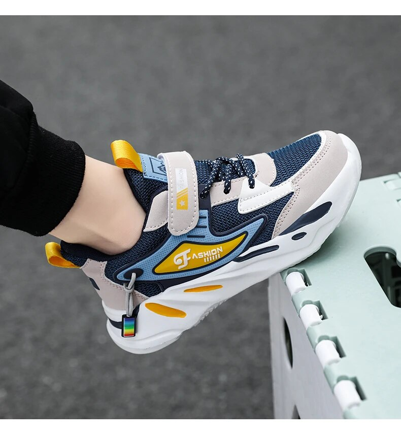Kid Sneakers Sport For Boys Fashion Leather Children Breathable Mesh Comfort Casual Walking Outdoor Running Shoes_voghion.com