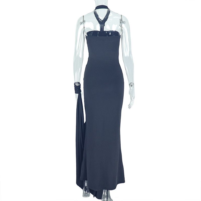 Damenbekleidung, einfarbig, temperamentvoll, elegant, rückenfrei, Wickelkorsett, figurbetontes Kleid mit Rüschen, One-Shoulder-Ausschnitt für Party- und Abendgarderobe_voghion.com