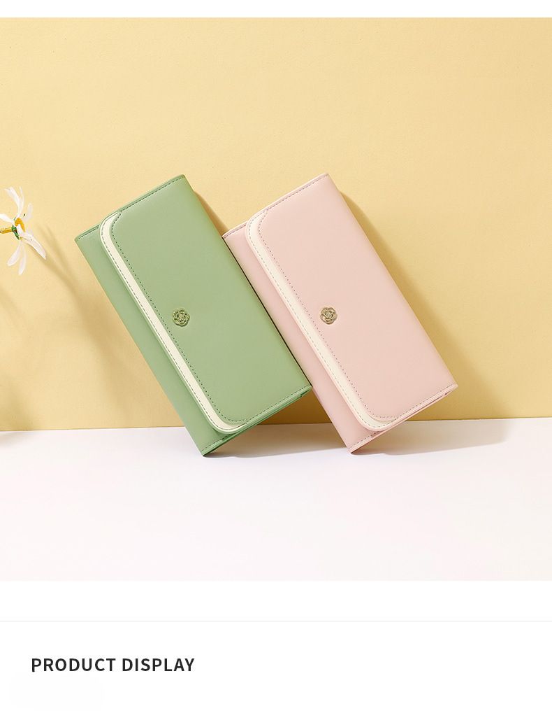 Medium-length Women's Wallet Big Brand Three-fold Multi-card Slots Splicing Hand-held Genuine Leather Folding Mobile Phone Grab Bag Zipper Wallet_voghion.com