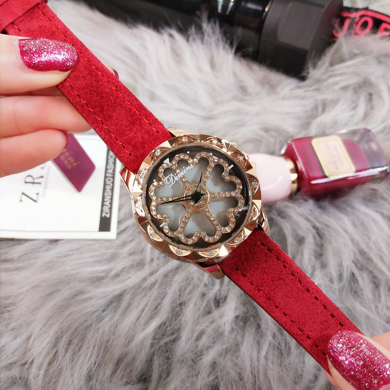 Timini leather strap with elegant and atmospheric quartz fashionable rotating women's watch, purple watch_voghion.com