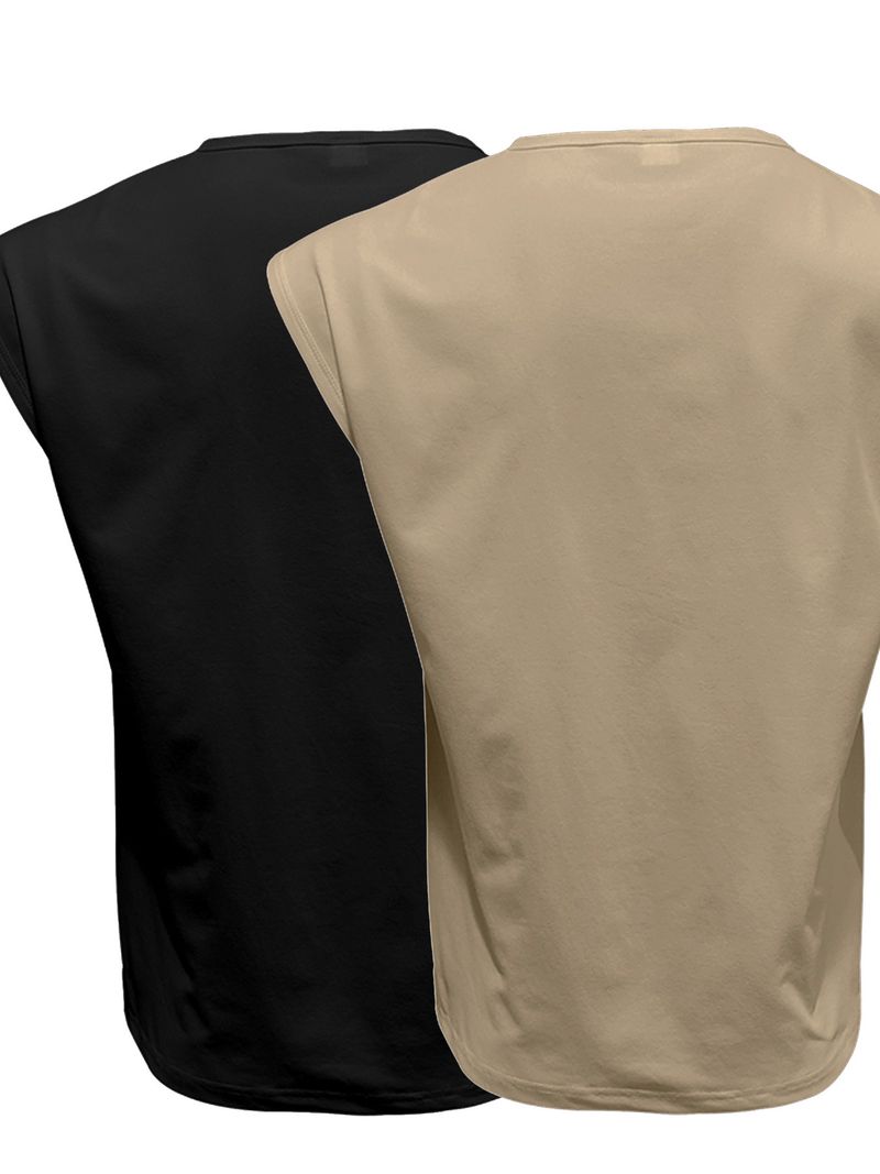 Men's Summer New Sleeveless Vest Two-Piece Set Casual Loose Solid Color Thin Tank Top_voghion.com