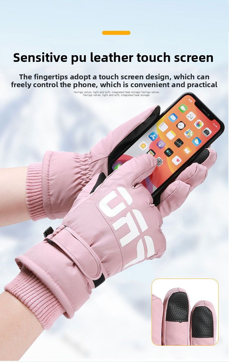 Women's Ski Gloves, Fleece-Lined, Thickened, Windproof, Waterproof, Non-Slip, Touchscreen, Cold-Resistant, Winter Warm_voghion.com