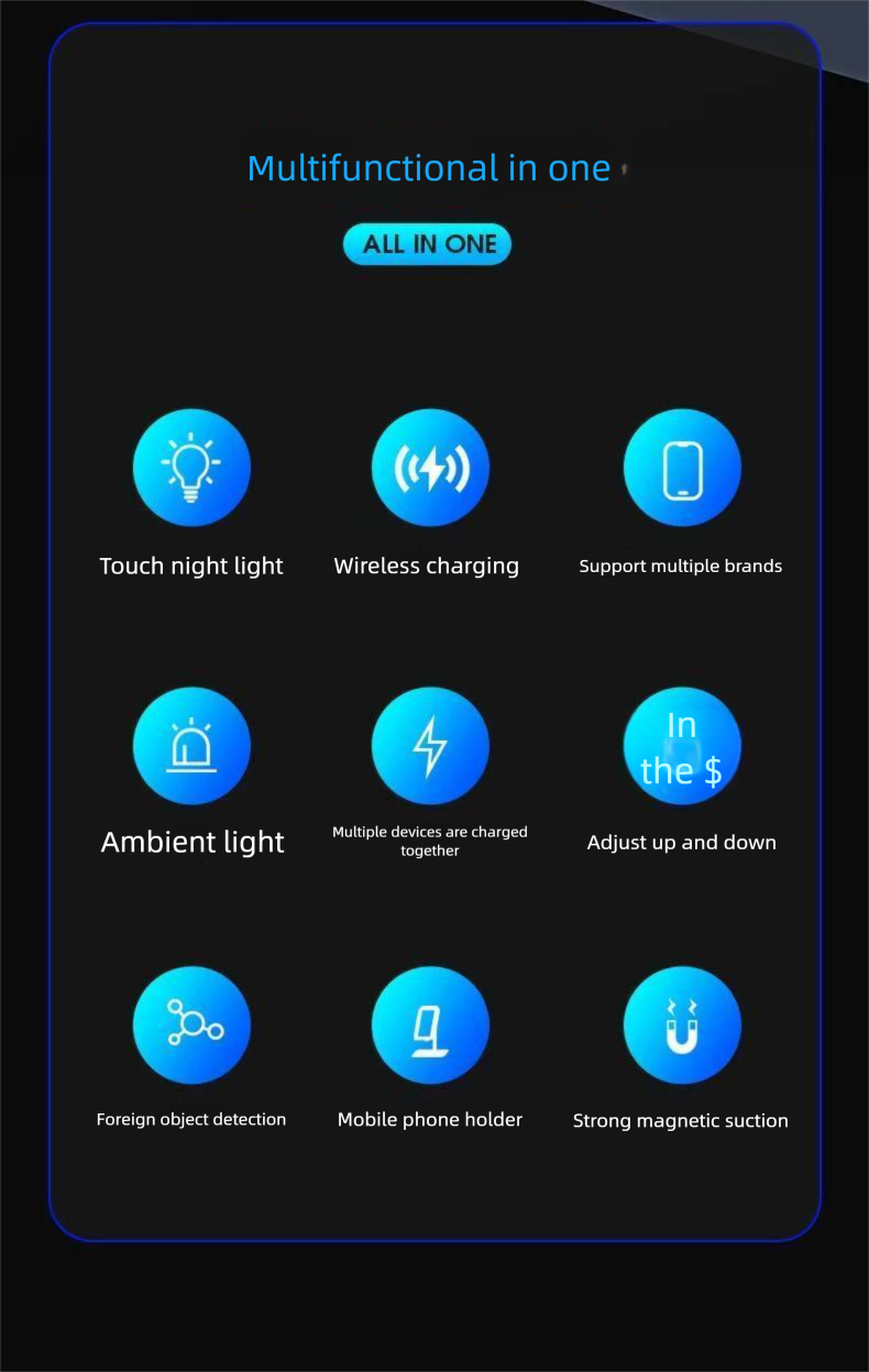 Bureaublad snel opladen 4-in-1 multifunctionele draadloze oplader Sfeervolle nachtlamp Compatibel met telefoons, horloges,_voghion.com