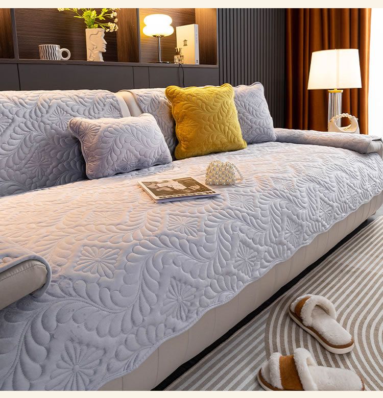 Flannel Sofa Cover - Thick Anti-Slip Cushion Cover For Leather Couches (Milk Velvet Fabric Non-Slip Backing Cozy & Warm Machine Washable)_voghion.com