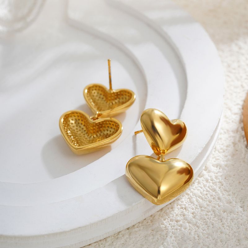 Set di gioielli da donna, orecchini alla moda di alta qualità, orecchini a doppio cuore con texture a pieghe irregolari, per donna_voghion.com