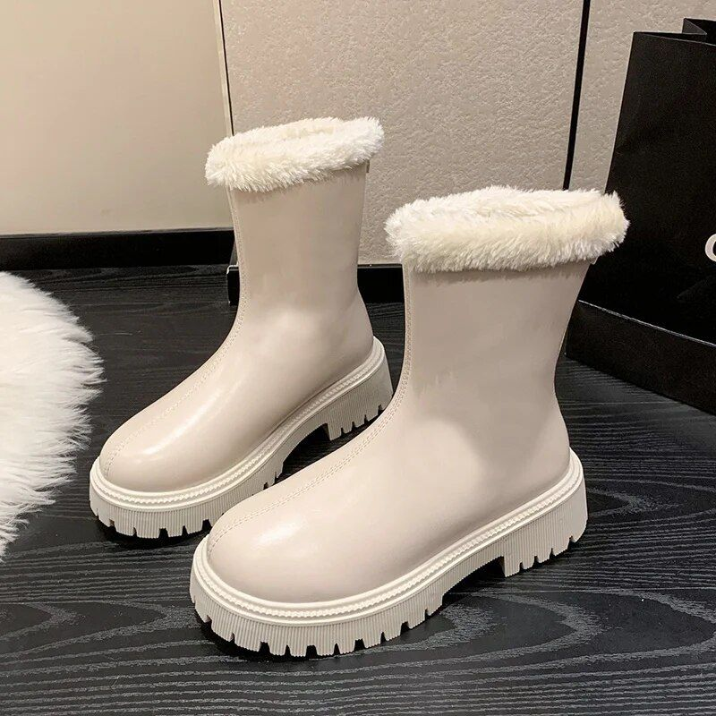 New Women's Leather High-top Snow Pile Warm And Comfortable Solid Color Boots, Fashion Boots_voghion.com