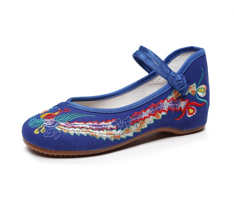 Merge Low Order Blau-Weiß-Porzellan, Flache Rindsledersohle, Bestickter Stoff, Damen-Mutterschuhe, Tanz_voghion.com