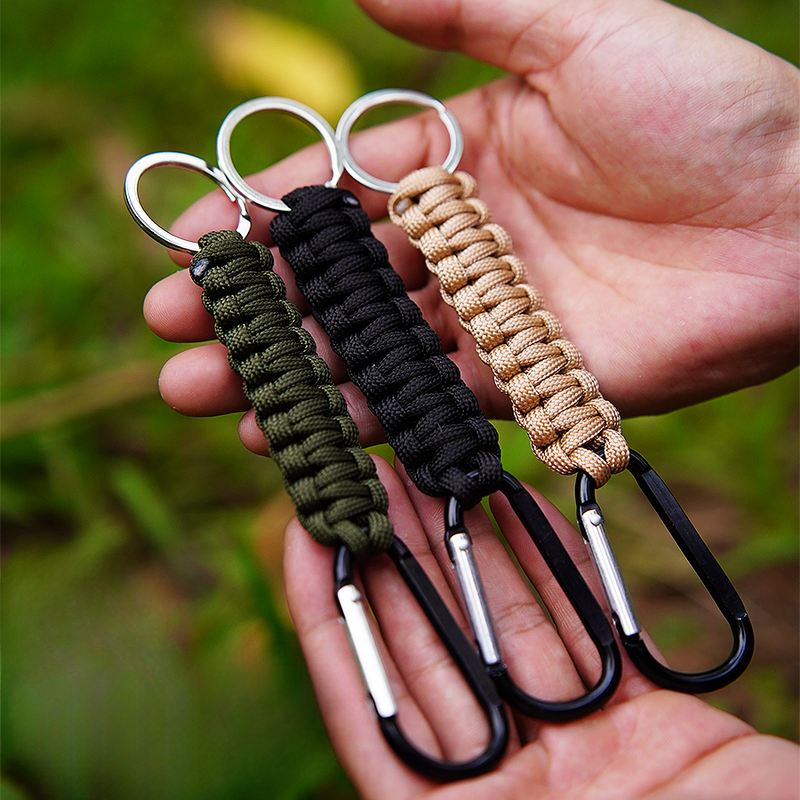 Portachiavi intrecciato fatto a mano con moschettone in paracord a sette fili, per escursionismo, campeggio, picnic e sopravvivenza_voghion.com