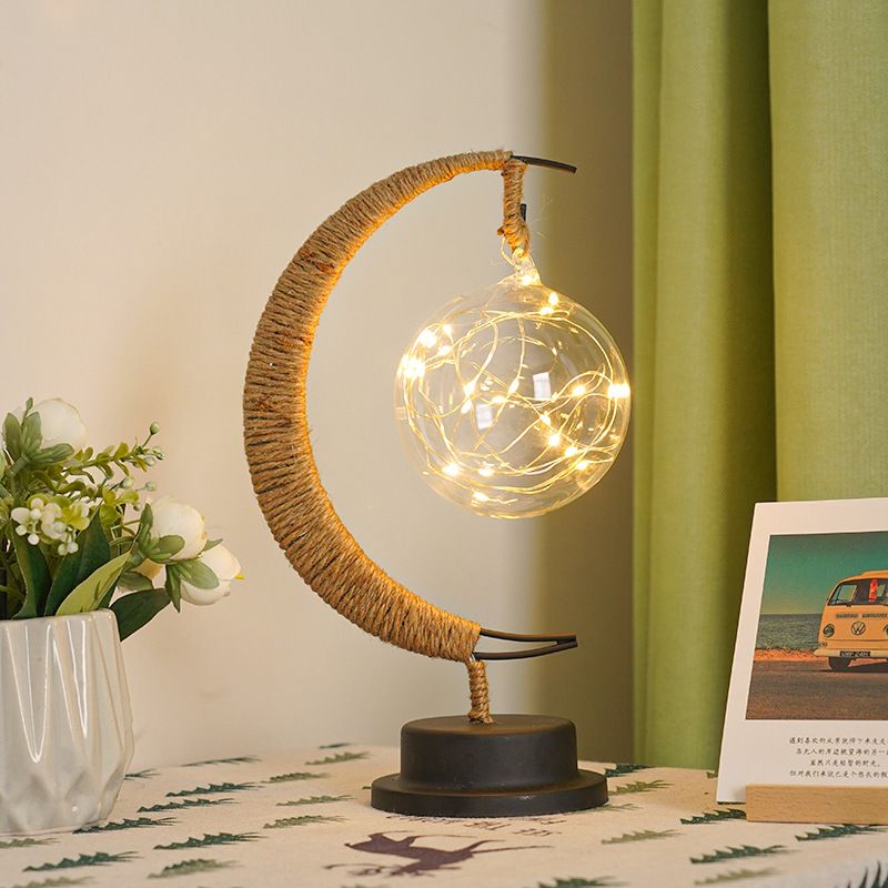 Luce notturna decorativa a LED con stella e luna, regalo di compleanno per Natale, realizzata a mano, in corda USB, in ferro battuto_voghion.com