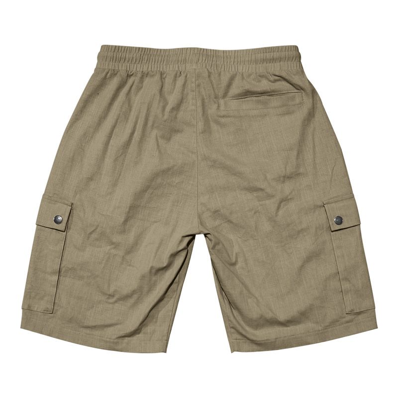 Pantaloncini da uomo in lino, pantaloncini cargo tinta unita con elastico in vita, tasche per viaggi e tempo libero, pantaloncini da spiaggia a gamba larga per l'estate_voghion.com