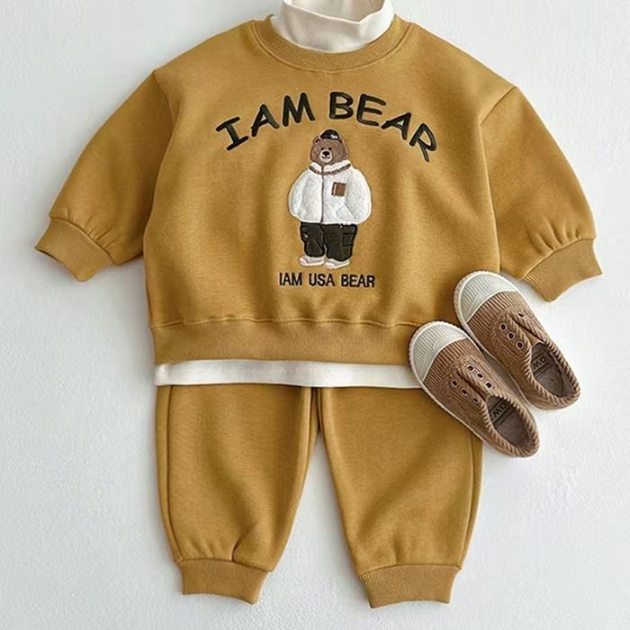 Madre e bambini Bambini Bambino Comodo Versatile Tuta Più Velluto Orso Alla Moda Top E Pantaloni Bambini Abbigliamento Tuta_voghion.com