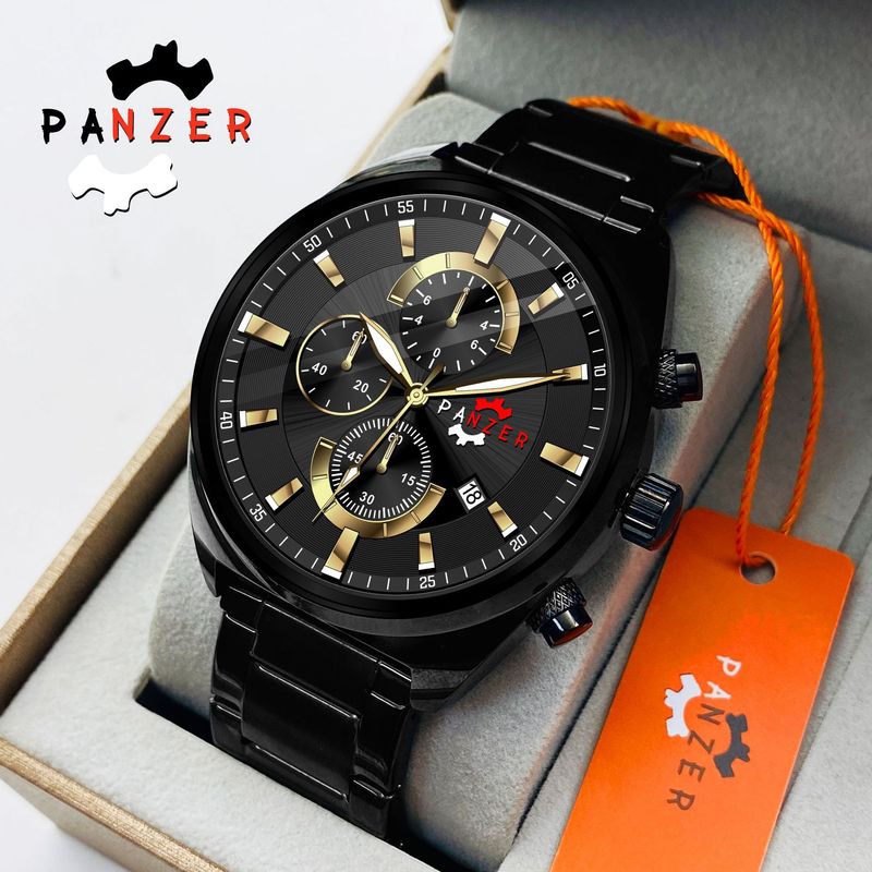 PANZER Fashion Herrenuhr mit großem Zifferblatt und Stahlarmband, Drei-Augen-Kalender, Sechs-Pin-Quarzuhr, Business-Uhr für Herren_voghion.com