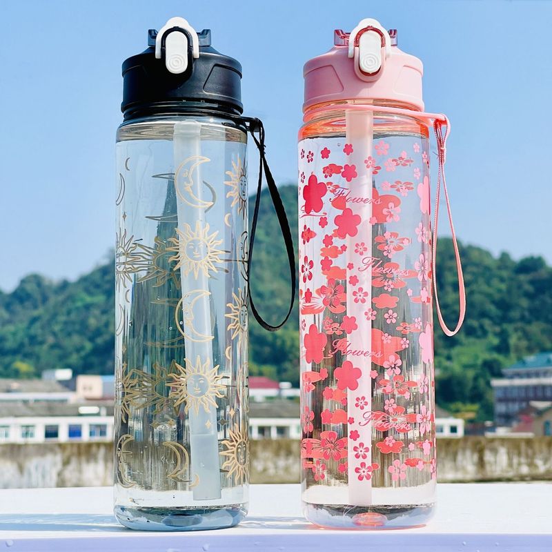 Tazza di plastica portatile con sollevamento a fune e coperchio a molla, bollitore orizzontale con cannuccia di aspetto elevato, tazza pratica_voghion.com