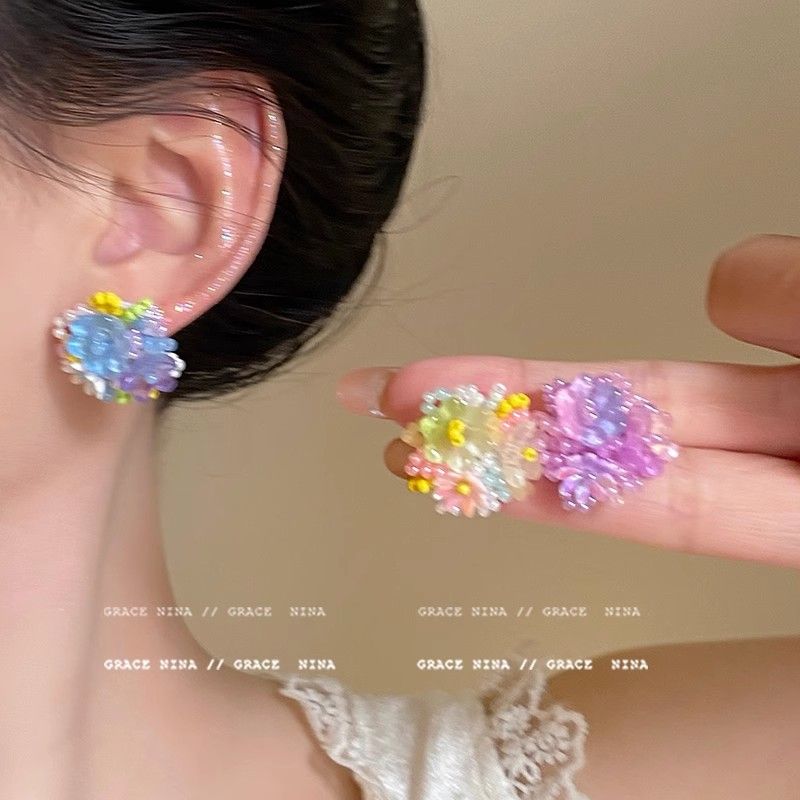 Dopamine Atmosphere Sweet Flower Vacation Style Girly Heart Colorful Earrings Fresh And Elegant Ear Accessories_voghion.com