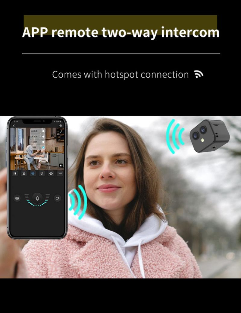 Trådløst mini WiFi IP-kamera Sikkerhetsovervåking Mikro Dual Cam HD 4K Nattsyn Smart Home Sports Monitor Innebygd_voghion.com