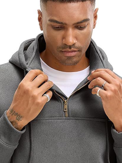 Herrenbekleidung Schweres Fleece-Kapuzenpullover - Warmer Winterpullover mit Kängurutasche, lässige, lockere Passform für Outdoor und Streetwear_voghion.com