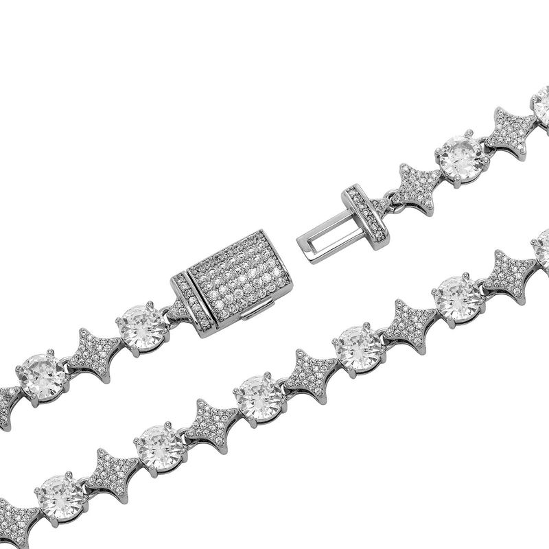 Ensemble collier et bracelet hip-hop pour homme et femme, chaîne de tennis avec pendentif étoile en zircone, en or, argent, rose et noir_voghion.com