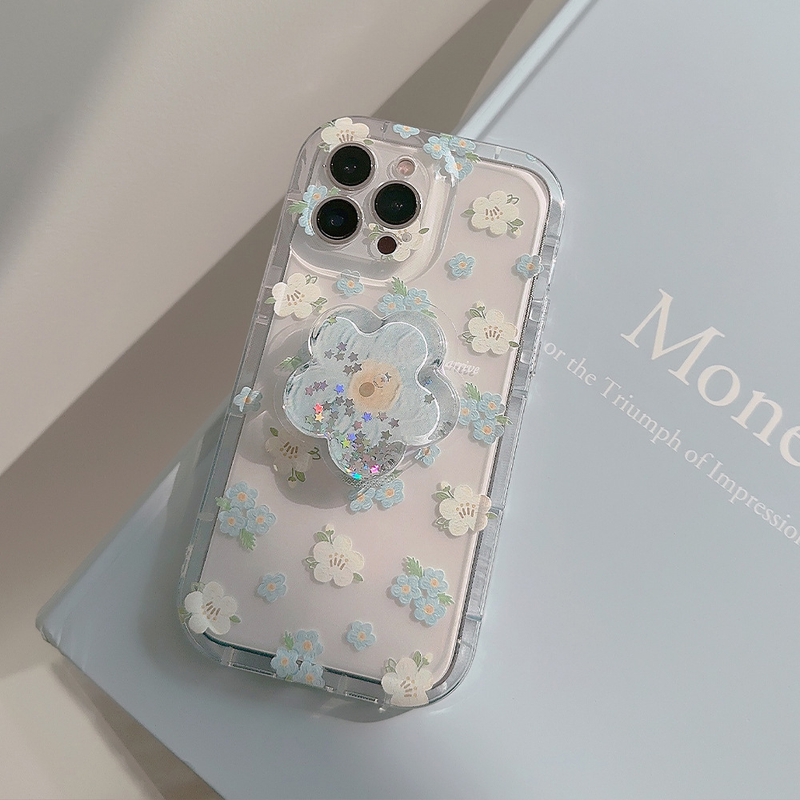 Floral shell is suitable for iphone1315promax mobile phone case 11 quicksand bracket 12 transparent 14 small fresh_voghion.com