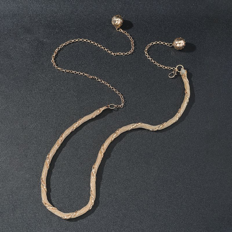 Ceinture à pendentif en métal doré avec perles, élégante décoration de style coréen, accessoire en maille réglable_voghion.com