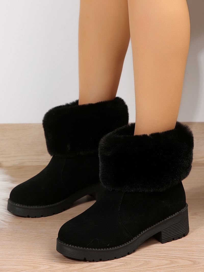 Snow boots women autumn winter new style with plush insulation short style and thick heel set foot fuzzy_voghion.com