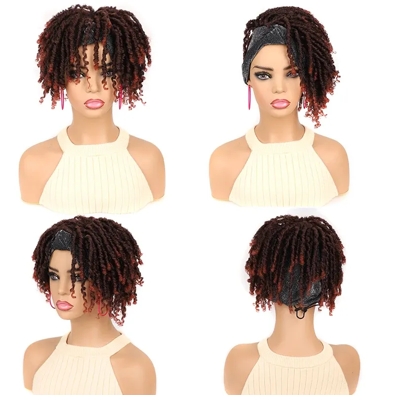 Ombre Sintético Nu Locs Trançando Cabelo Perucas Curto Dreadlock Encaracolado Headband Peruca Para Mulheres Deusa Macia Locs Headband Perucas_voghion.com
