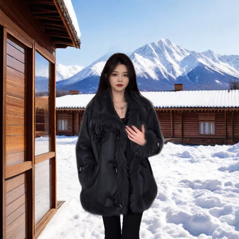 Cappotto spesso foderato in pile per donna, autunno e inverno 2025, nuovo stile Ins, in pelle scamosciata di pecora e shearling, un pezzo_voghion.com