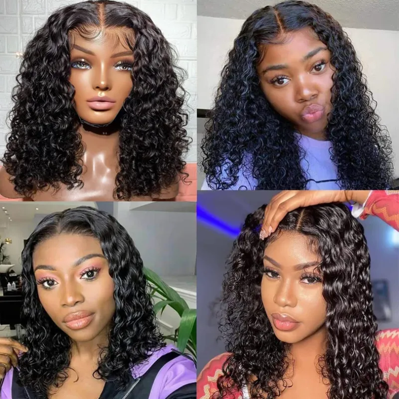 Perruque Bob à base de soie de 16 pouces, cheveux humains ondulés, perruques en dentelle complète à base de soie bouclées pour femmes, perruques brésiliennes bouclées sans colle_voghion.com