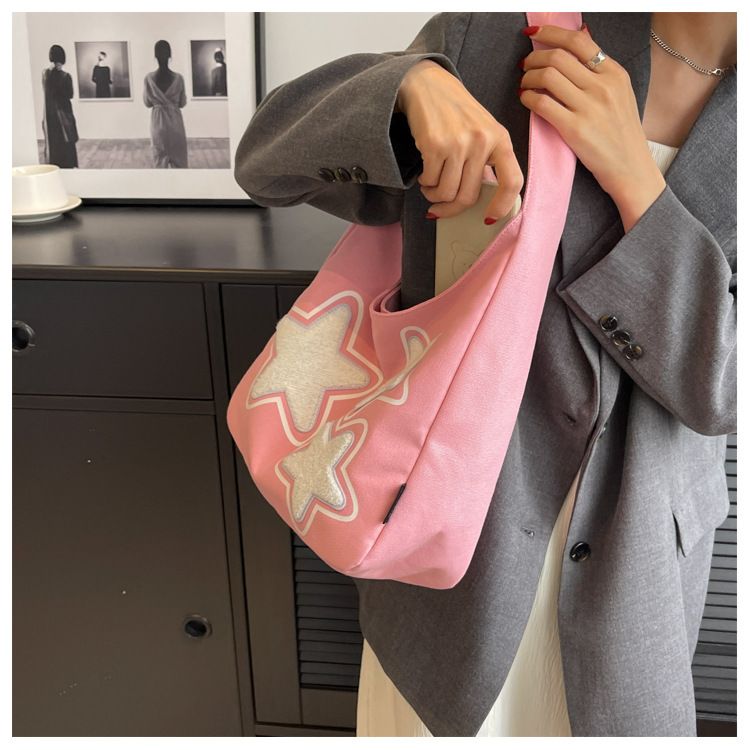 Star Pattern Women's Trendy One Shoulder Underarm Bag With Large Capacity And Versatile Student Commuting Tote Bag_voghion.com