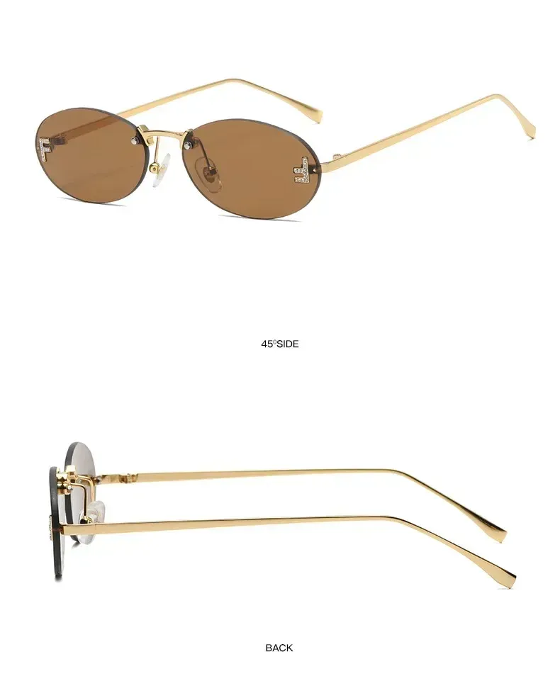 Moda 2024 Cat Eye Donna Outdoor Shopping Occhiali da guida senza montatura Retro Breve Ovale Occhiali da sole Okulos_voghion.com