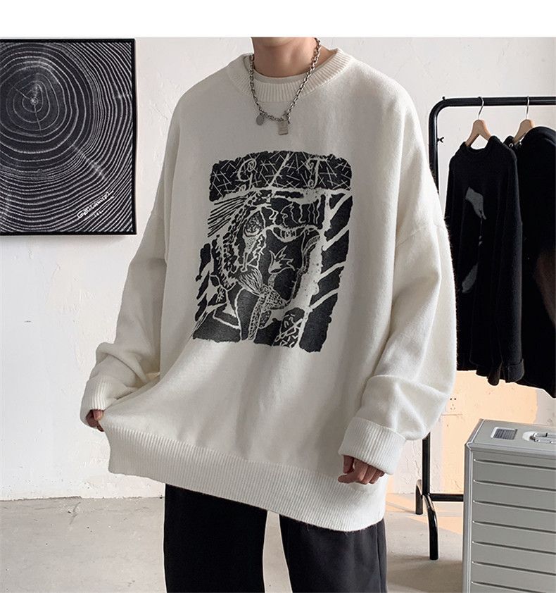 Oversized Knit Sweater – Unisex Crewneck Pullover (M-XXL, Cotton Blend, Textured Jacquard)_voghion.com