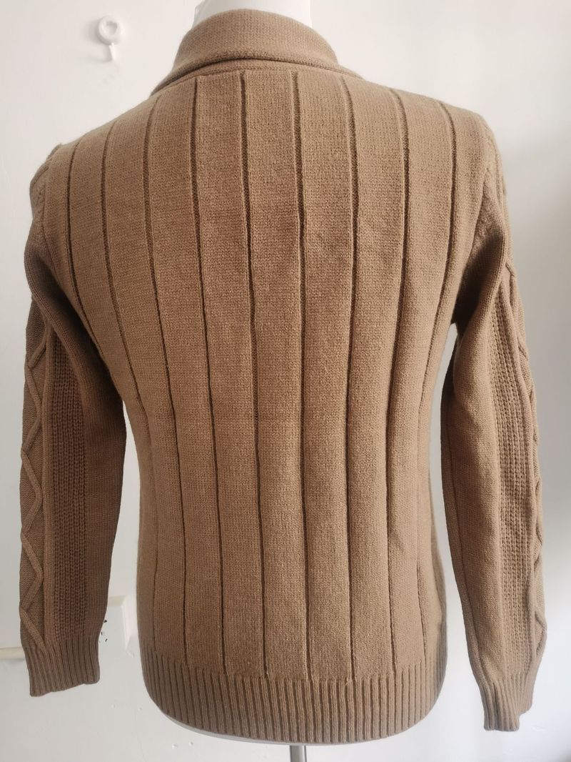 Heren Diamond Knit Cardigan Slim Fit Trui - Lange Mouw Omslagkraag Trui Voor Herfst/Winter - Acrylmix Warm Casual & Business Casual_voghion.com