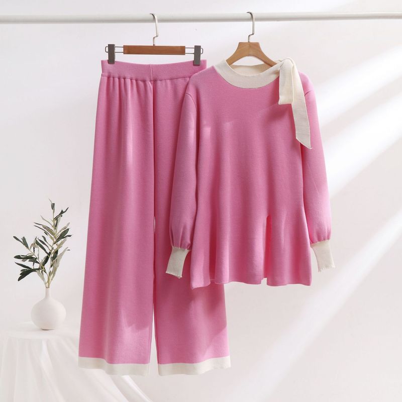 Women's Clothing Large Size Suits Two Piece Suits High End Loose Knit Sweaters Leg Pants_voghion.com