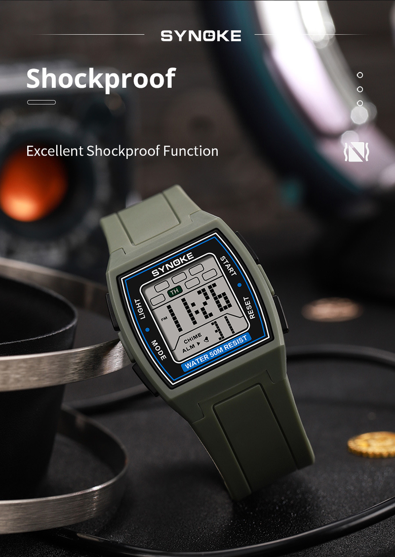 SYNOKE Sport elektronische Uhr Herren multifunktionale quadratische Retro leuchtende wasserdichte Outdoor-Studentenuhr_voghion.com