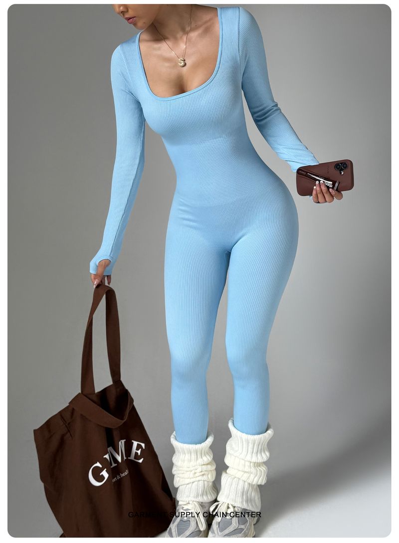 Wow & European And American Style Seamless Long Sleeve Tight Jumpsuit For Women, One-Piece Sports Yoga Bodysuit,_voghion.com