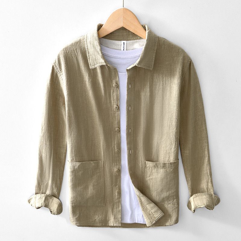 Giacca casual in cotone e lino a maniche lunghe in cotone e lino, sottile e tinta unita, autunno ramie_voghion.com
