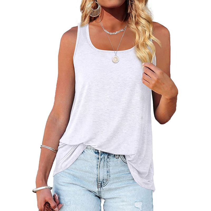 Women's fashion sleeveless square collar solid color vest T-shirt_voghion.com