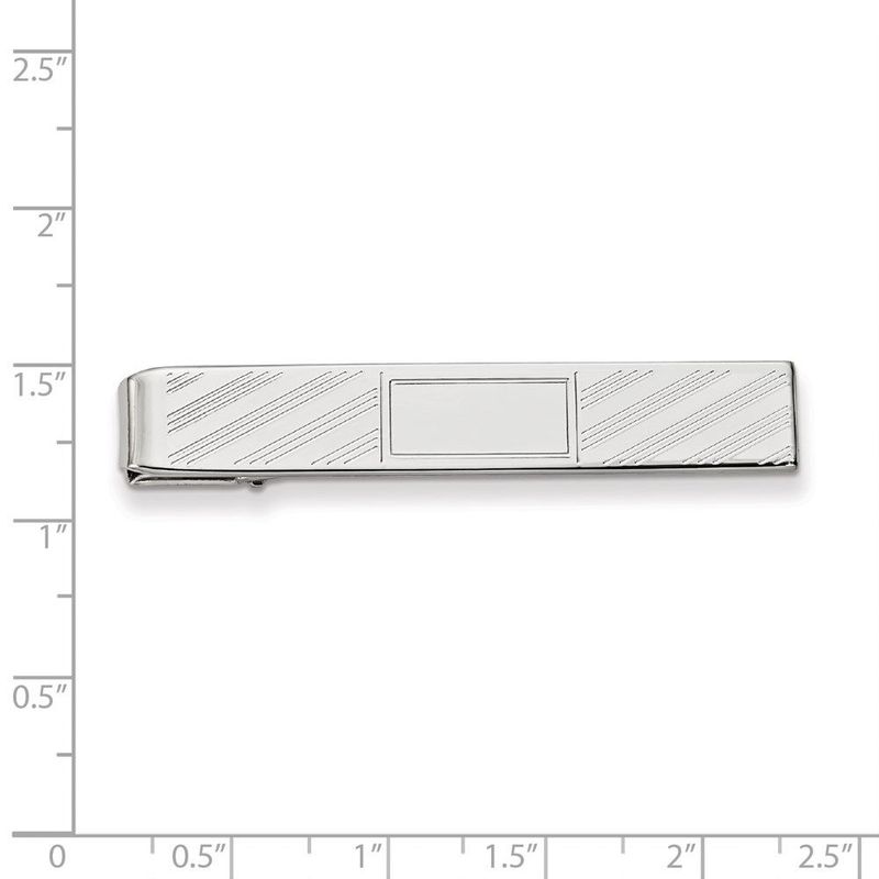 Kelly Waters Rhodium-plated Lined With Center Square Engravable Tie Bar_voghion.com