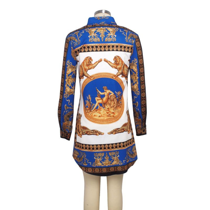 Abito a camicia cardigan lungo ampio con stampa multicolore da donna_voghion.com