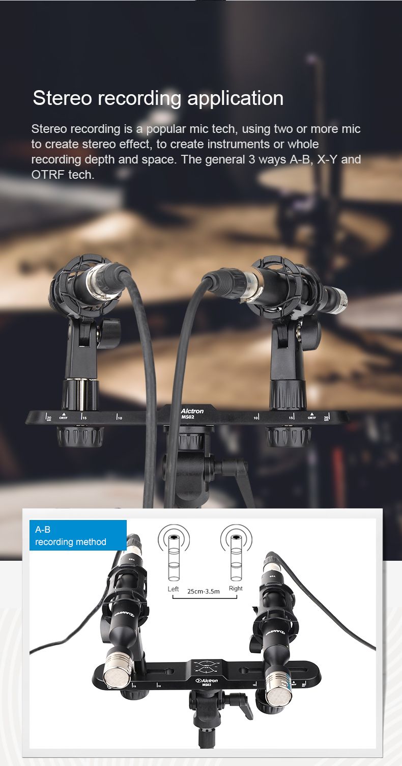 Alctron MS02 stereo mikrofon çubuğu Açı ve yükseklik ayarlanabilir fonksiyonu ile net ölçekli çoklu kayıt yolu_voghion.com
