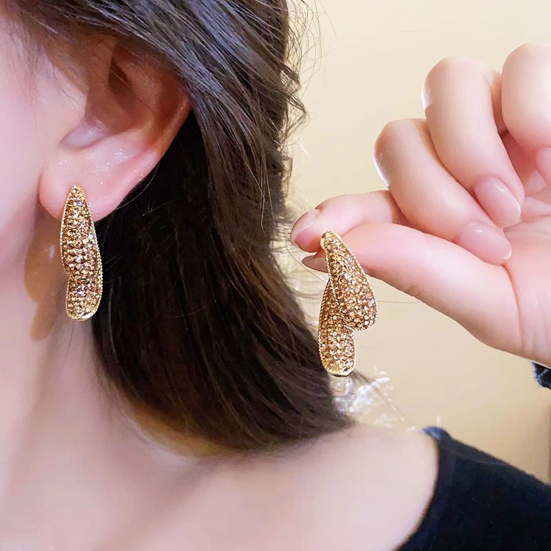 Leaf Stud Earrings For Women's Light Luxury And High-end Two-wear Full Diamond Earrings, Unique Foreign Style And Versatile Personality Tide Earrings_voghion.com