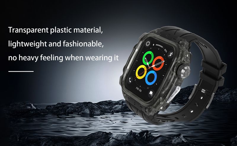 Odnosi se na remen Apple Watcha, super trčanje, kontrastna boja, prozirna crna, integrirani remen appleiwatch9876 44/45 mm_voghion.com