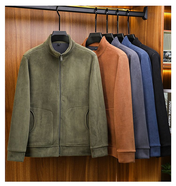 Giacca da uomo autunno inverno in pile, cardigan felpato per uomini di mezza età e giovani, calda e casual, con colletto rialzato_voghion.com