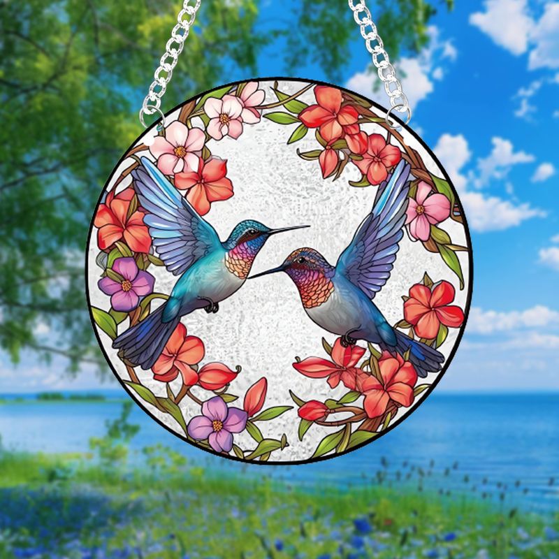 Multiple bird butterfly double-sided printed acrylic Suncatcher home pendants with chains and suction cups_voghion.com