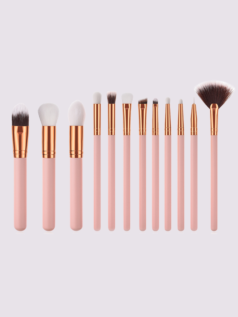 12 pcs pink quality makeup brush set_voghion.com
