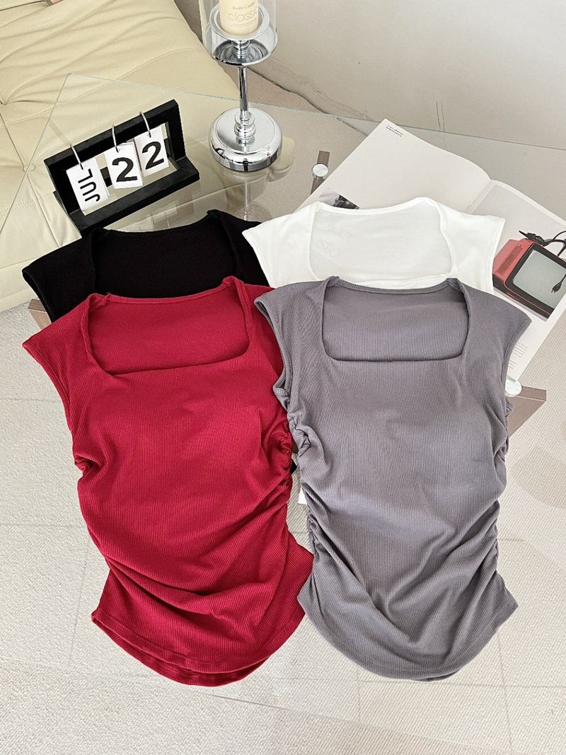 Abbigliamento da donna, nuovo gilet senza maniche, schiena sottile, spalle sottilissime, vestibilità attillata, scollo squadrato, versatile, con imbottitura per il petto, per donna_voghion.com